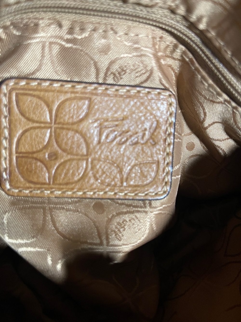 Fossil Tan Crossbody Bag with Colorful Patchwork Panel - Picture 3 of 12